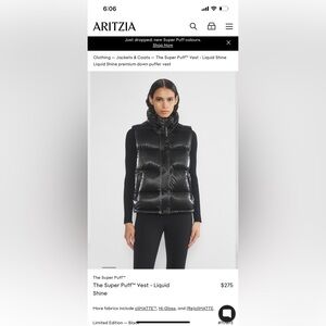 Aritzia Super Puff Vest - Black Liquid Shine Sz. L